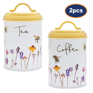 2-pc Bees & Flowers Yellow Coffee & Tea Storage Tin with Airtight Lid - Floral