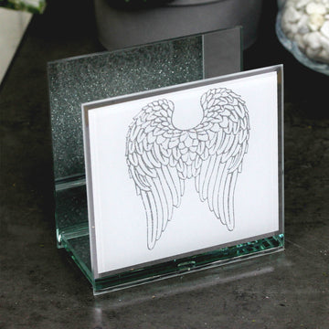 Angel Wings Glitter Mirrored Glass Tea Light Holder