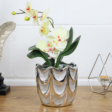 Silver Art Angel Wing Texture Pattern Flower Planter Pot