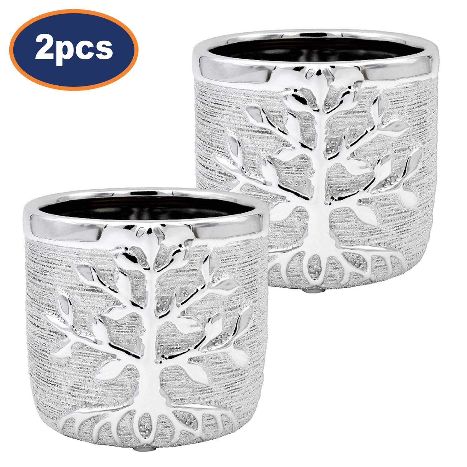 2-pc  Silver Planter - Tree Of Life