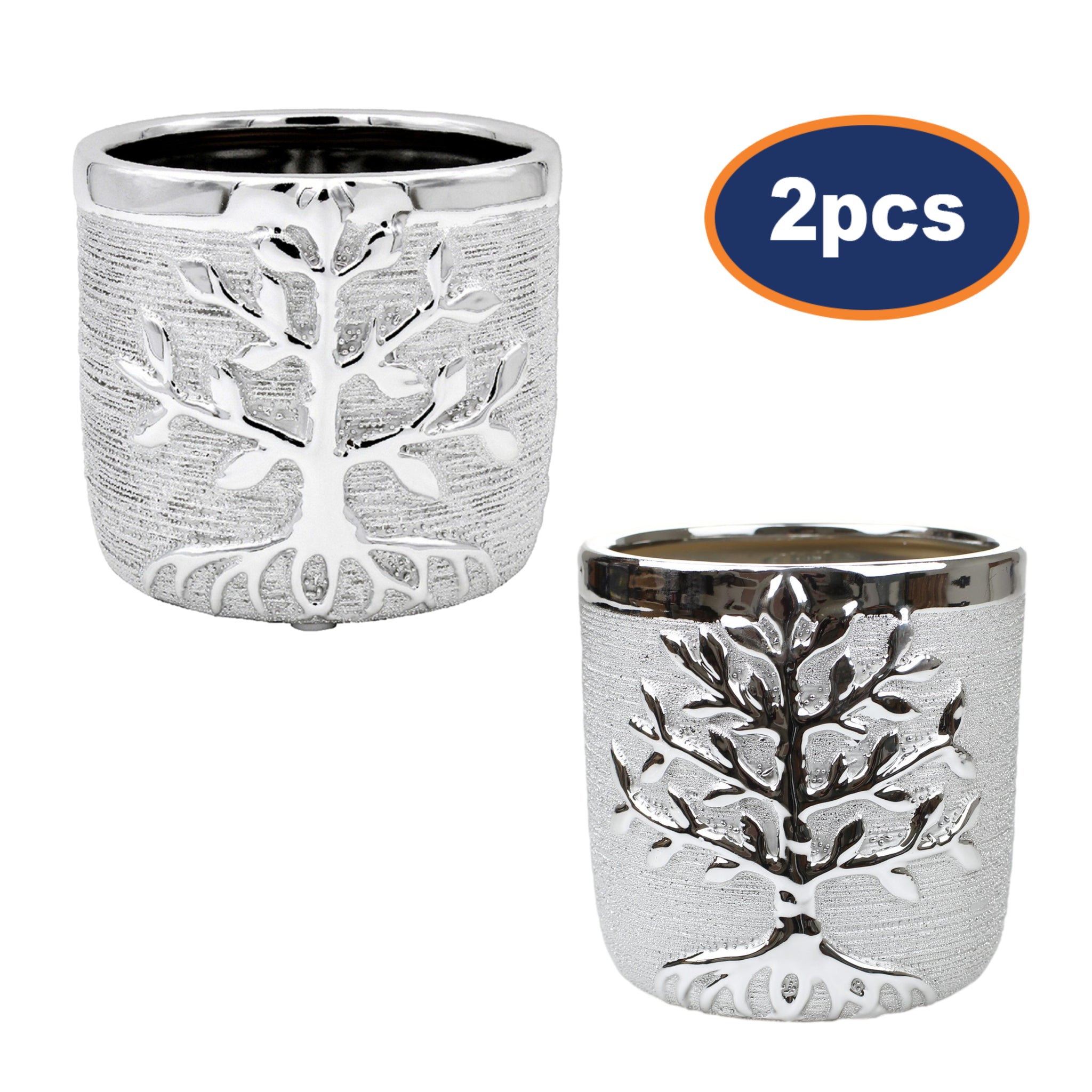 2-pc  Silver Planter & Vase -  Tree Of Life