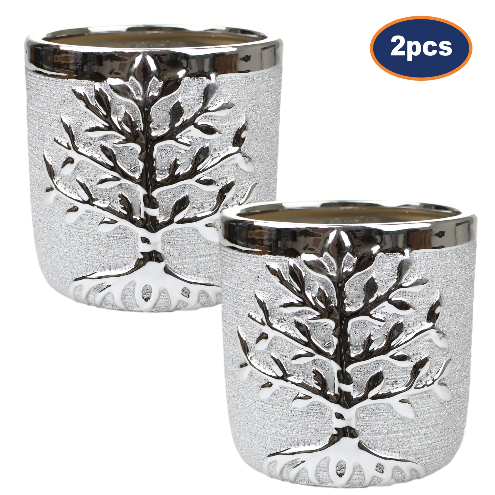 2-pc 13cm Silver Planter - Tree of Life