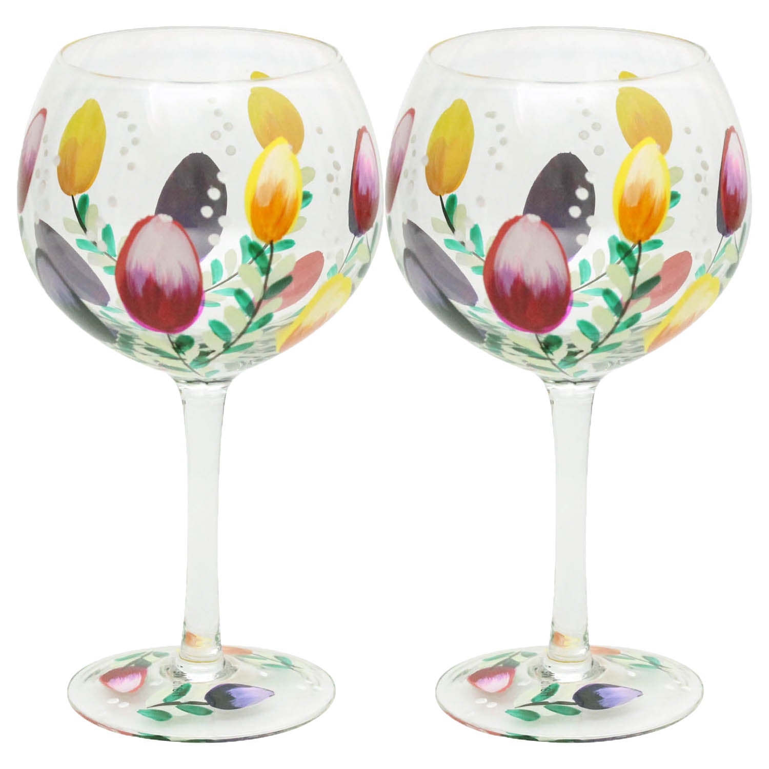 2Pcs Lynsey Johnstone Hand Painted Tulips Gin Glasses