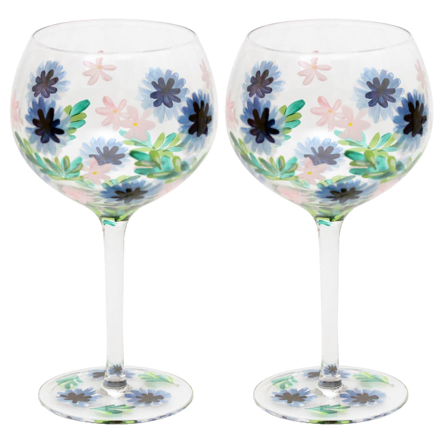 2Pcs Lynsey Johnstone Hand Painted Cornflower Gin Glasses