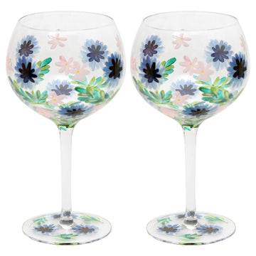 2-pc Hand Painted Cornflower Gin Glass