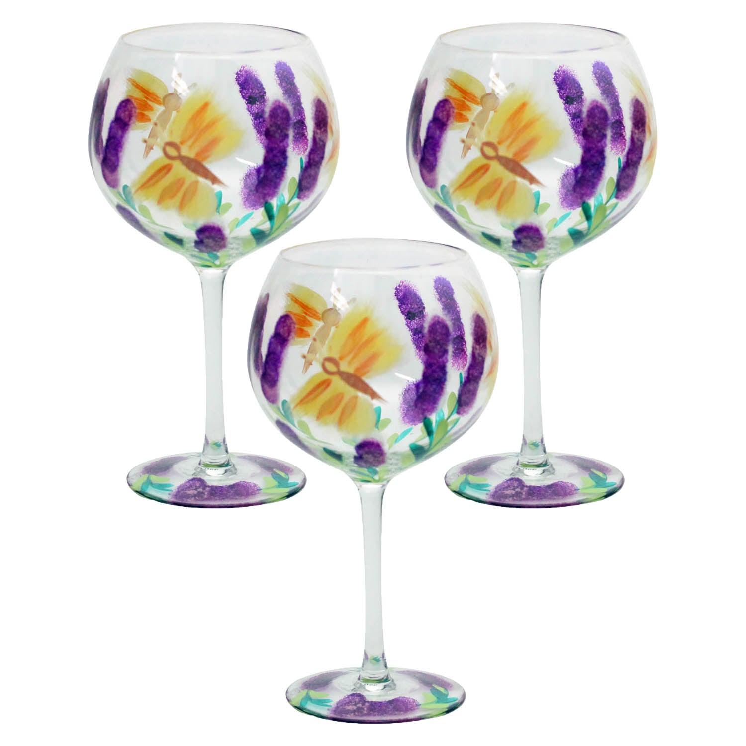 3Pcs Lynsey Johnstone Hand Painted Butterfly Gin Glasses