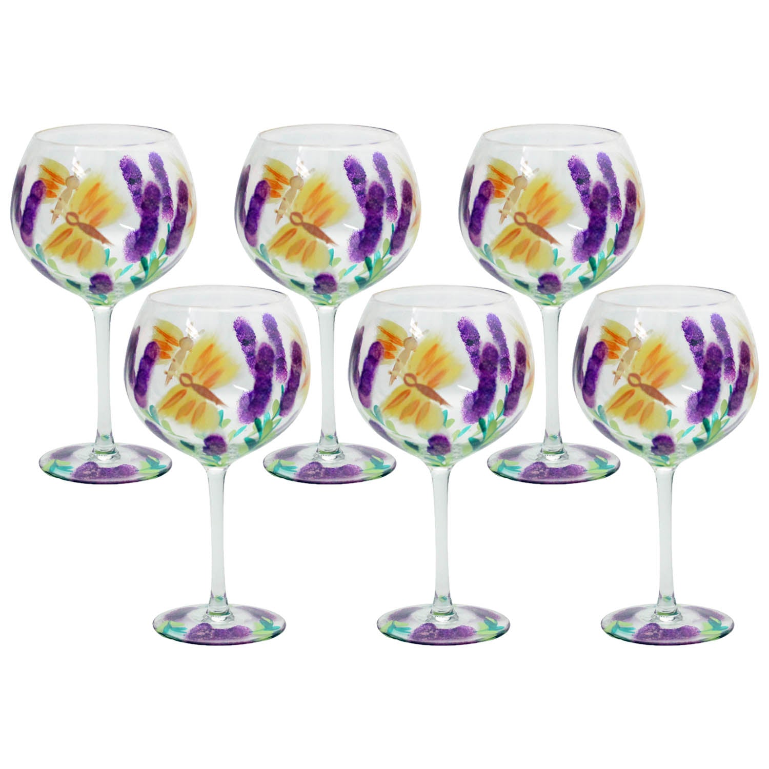 6Pcs Lynsey Johnstone Hand Painted Butterfly Gin Glasses