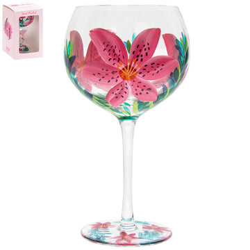 Hand Painted Lily Flowers Gin Glass