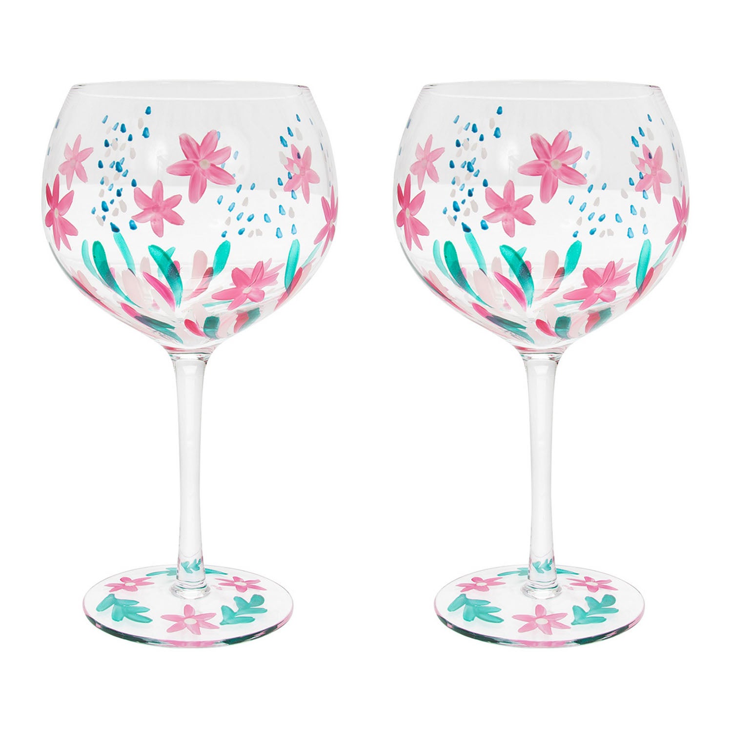 2Pcs Lynsey Johnstone Hand Painted Wild Flowers Gin Glasses