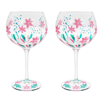 2Pcs Lynsey Johnstone Hand Painted Wild Flowers Gin Glasses