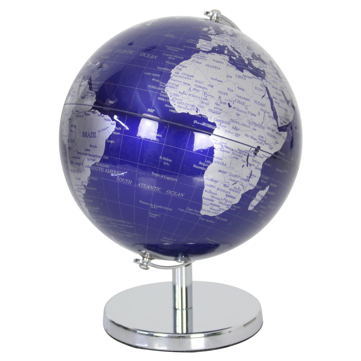 Silver and Blue World Map Globe