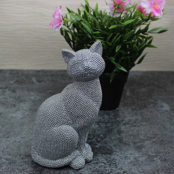 Silver Cat Sitting Figurine