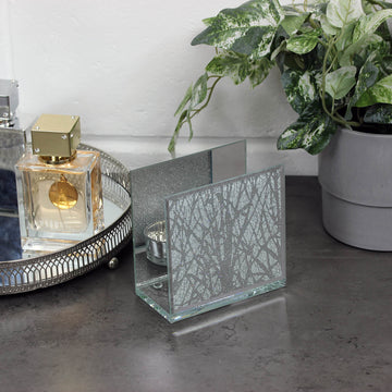 Silver Glitter Woodland Mirrored Tea Light Holder