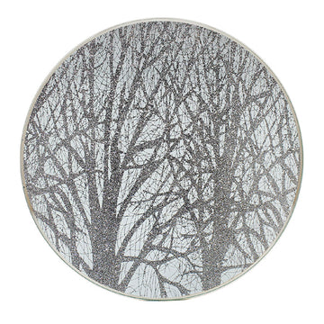 Silver Glitter Woodland 20cm Round Candle Plate Tray