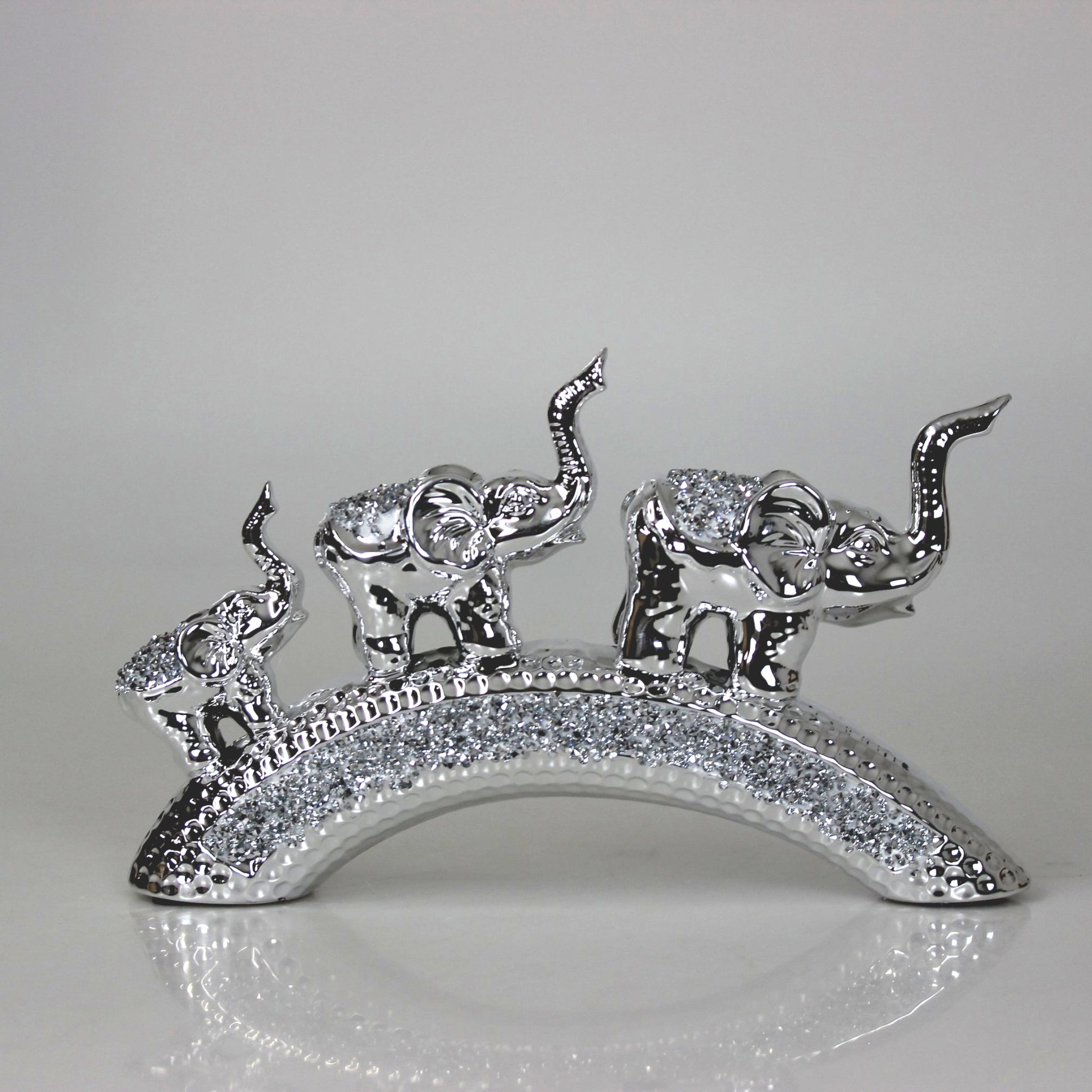 Silver Sparkle Elephants Sculpture Diamante Art Statue