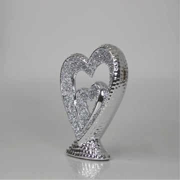 34cm Silver Sparkle Heart Sculpture Diamante