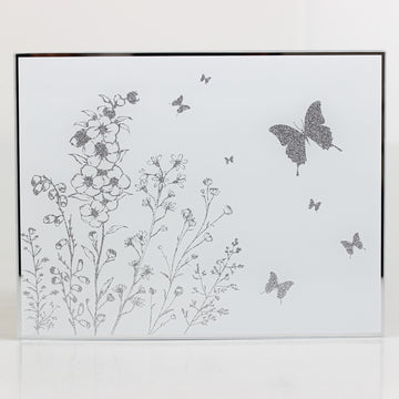 Set of 2 Mirrored Glitter Butterfly Glass Silver Place Mat