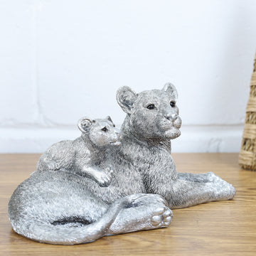 Reflections Silver Lion With Cub Animal Figurine