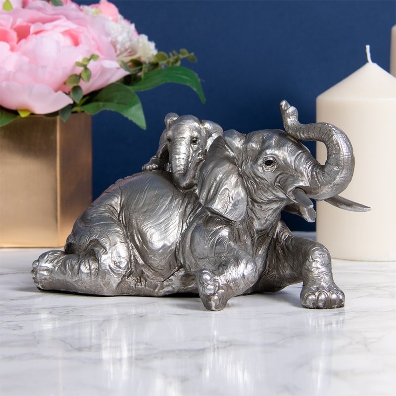 Silver Elephants Ornament Decorative Standing Home Decor