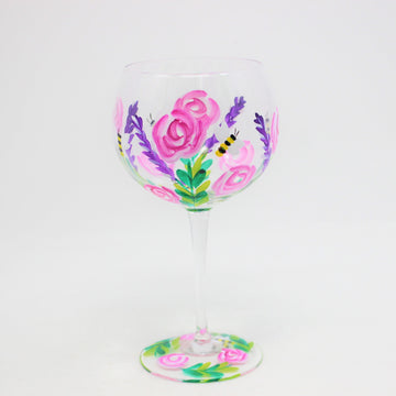 Hand Painted Bees & Roses Gin & Tonic Drink Glass
