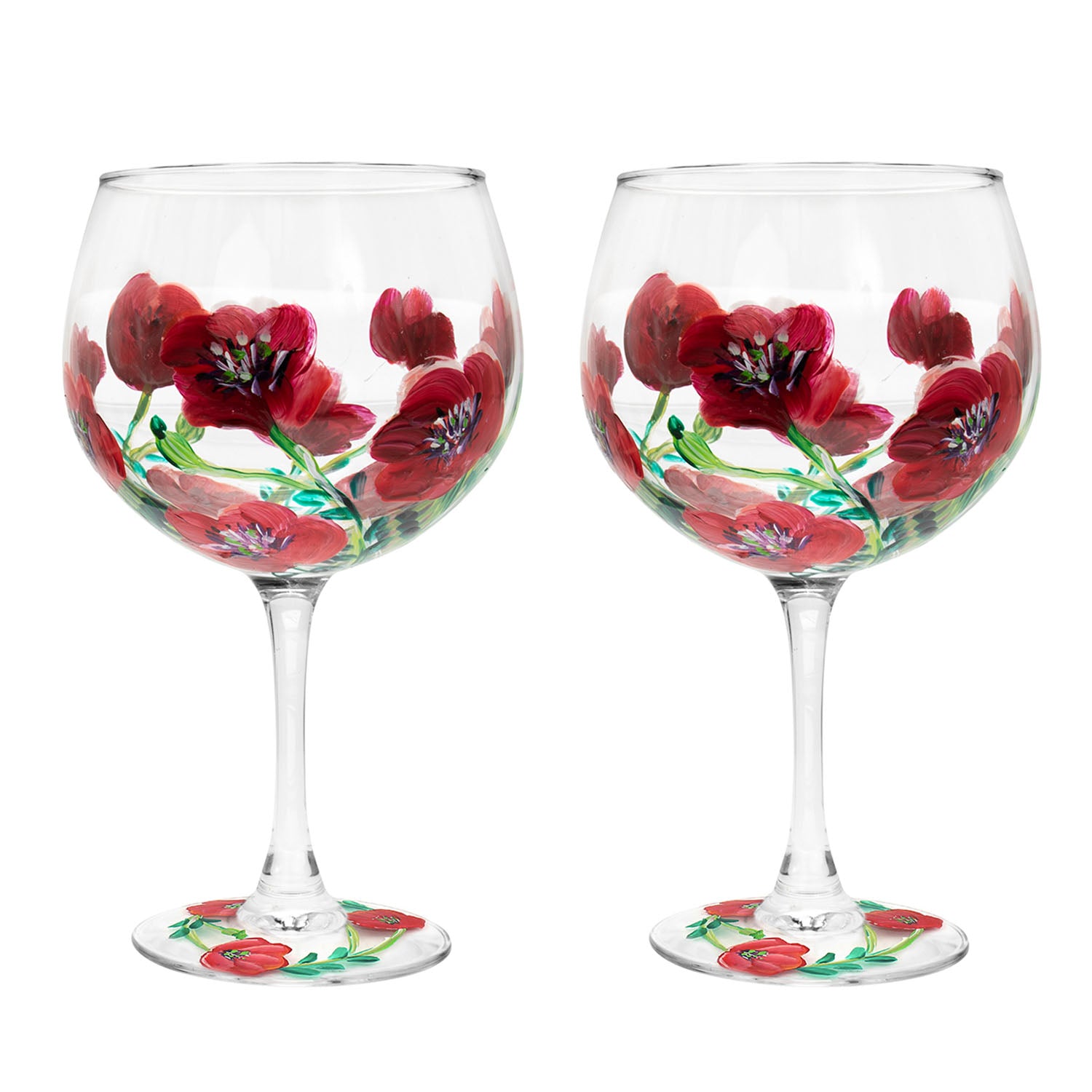 2Pcs Lynsey Johnstone Hand Painted Poppies Flower Gin Glasses