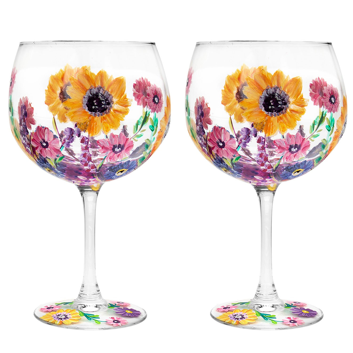 2Pcs Lynsey Johnstone Hand Painted Sunflowers Cocktail Gin Glasses