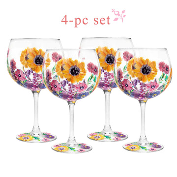 4Pcs Lynsey Johnstone Hand Painted Sunflowers Cocktail Gin Glasses