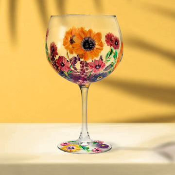 Lynsey Johnstone Hand Painted Cocktail Gin Glass Sunflowers