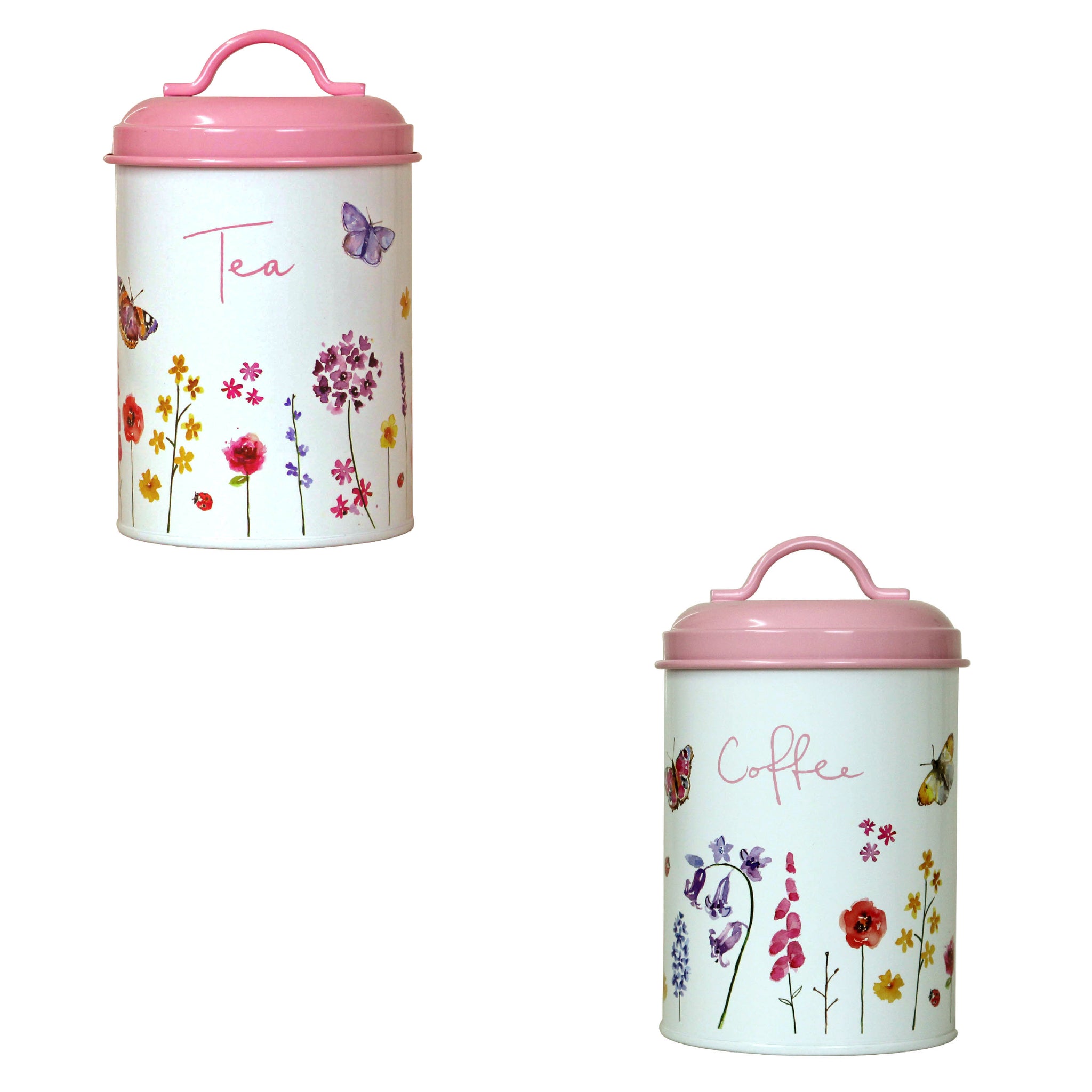 2-pc Pink Butterfly Garden Tea & Coffee Canister Set