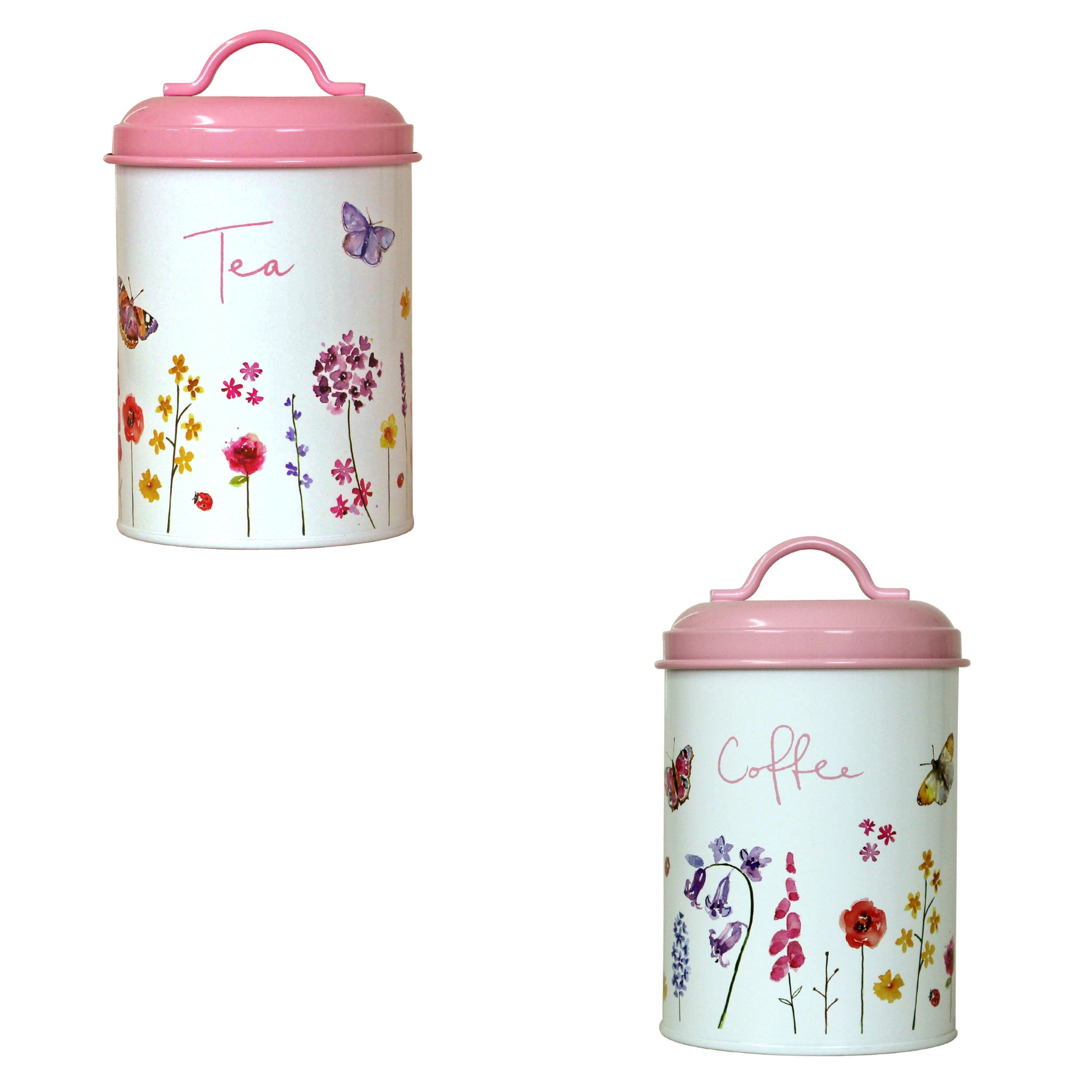 2-pc Pink Butterfly Garden Tea & Coffee Canister Set