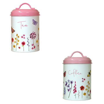 2-pc Pink Butterfly Garden Tea & Coffee Canister Set