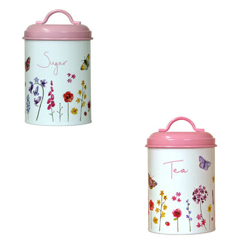 2-pc Pink Butterfly Garden Tea & Sugar Canister Set