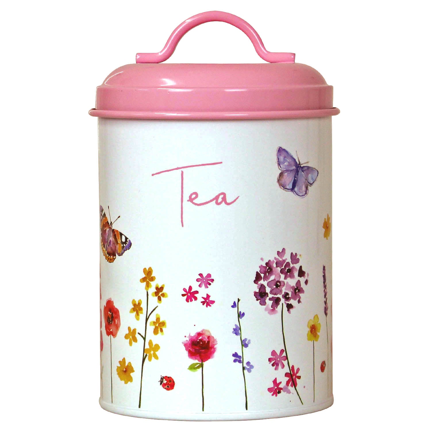 Butterfly Garden Pink Floral Storage Tea Canister