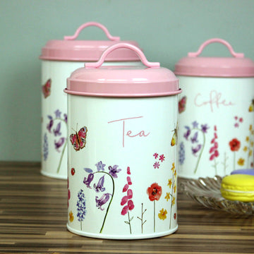 Butterfly Garden Pink Floral Storage Tea Canister