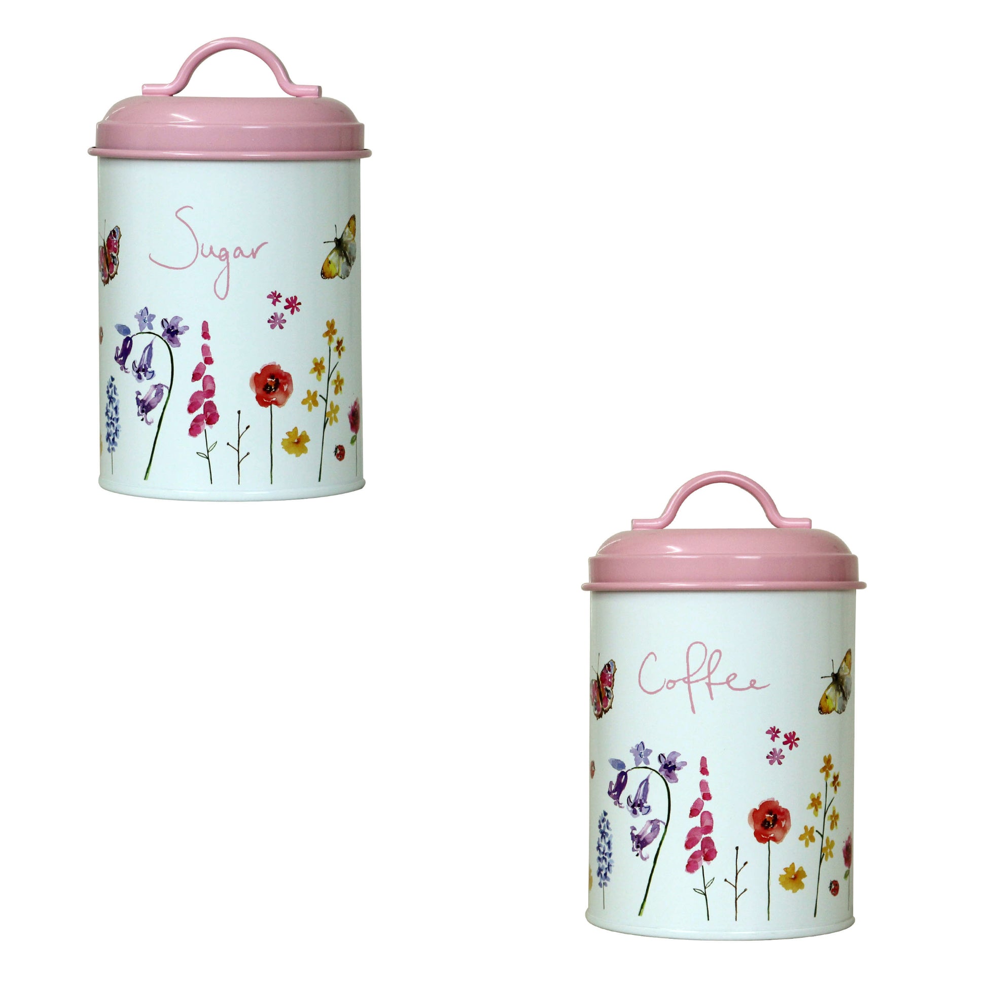 2-pc Pink Butterfly Garden Coffee & Sugar Canister Set