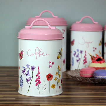 Butterfly Garden Pink Floral Storage Coffee Canister