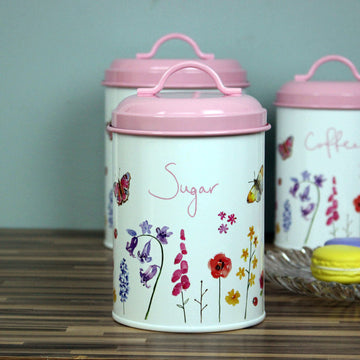 Butterfly Garden Pink Floral Storage Sugar Canister