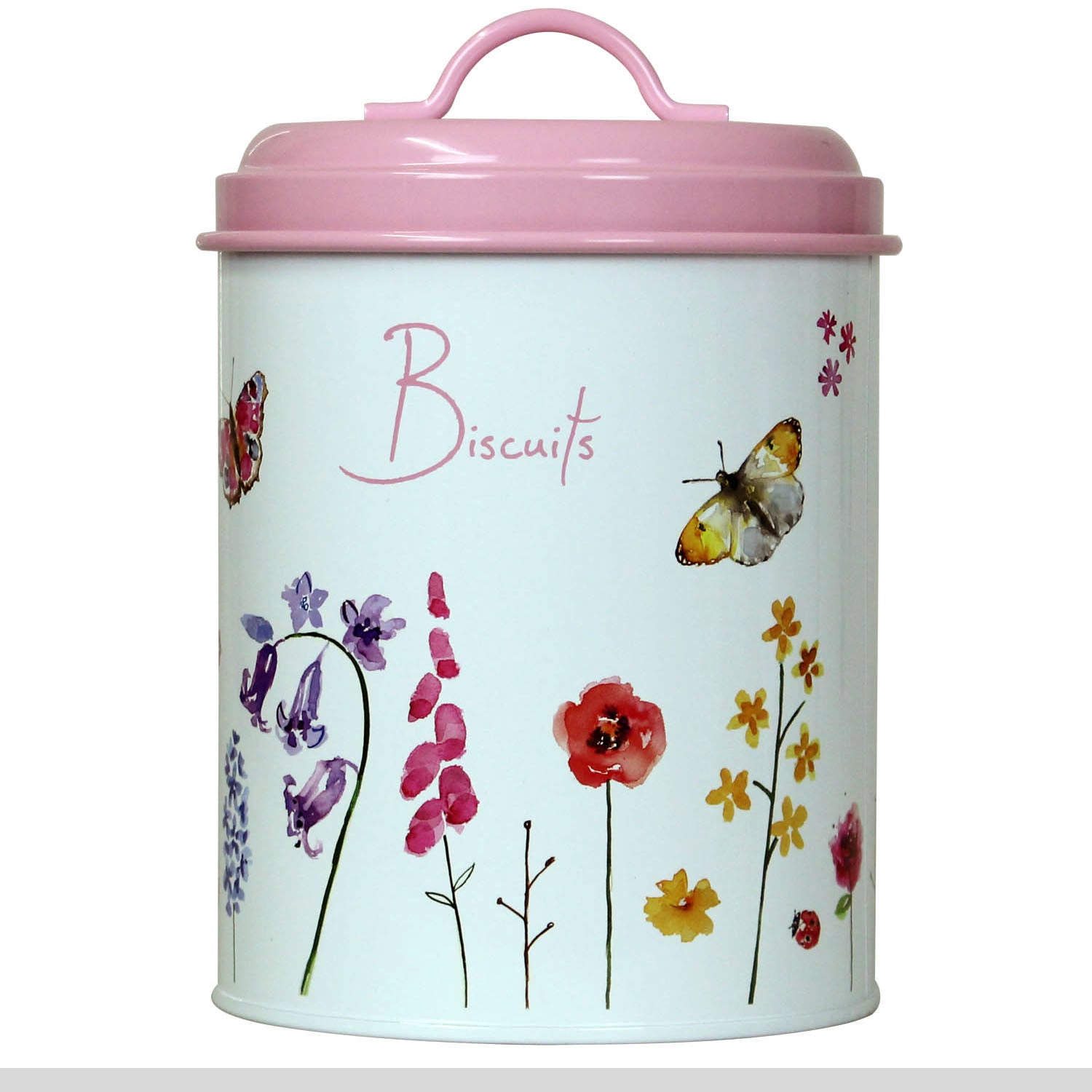 Pink Butterfly Garden Biscuits Canister