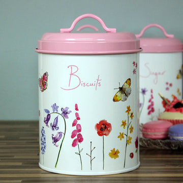 Pink Butterfly Garden Biscuits Canister