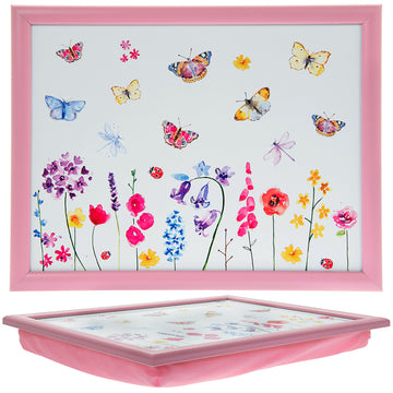 Butterfly Garden Pink Floral Cushion Lap Tray