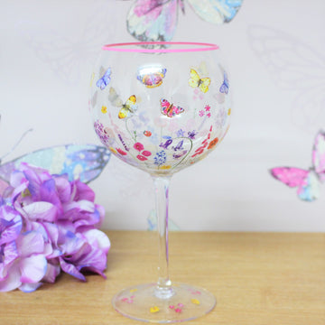 Cocktail Gin Glass Jennifer Rose Hand Painted Butterfly Garden