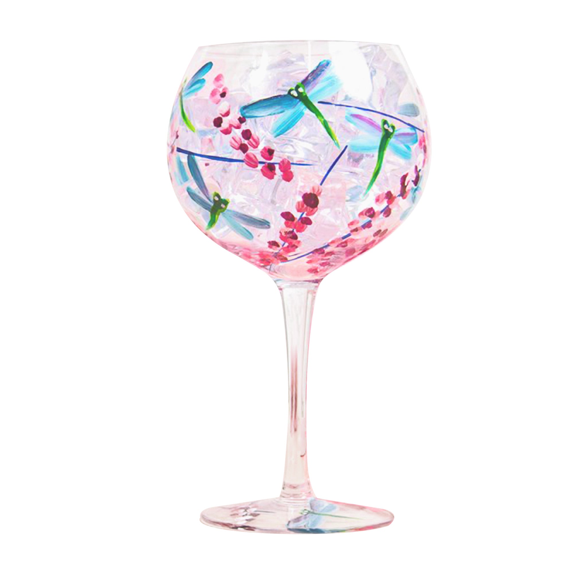 Cocktail Gin Glass Lynsey Johnstone Hand Painted Floral Dragonfly