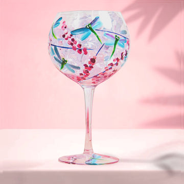 Lynsey Johnstone Hand Painted Cocktail Gin Glass Floral Dragonfly