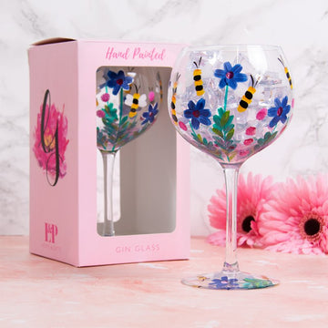 Lynsey Johnstone Hand Painted Cocktail Gin Glass Floral Bees