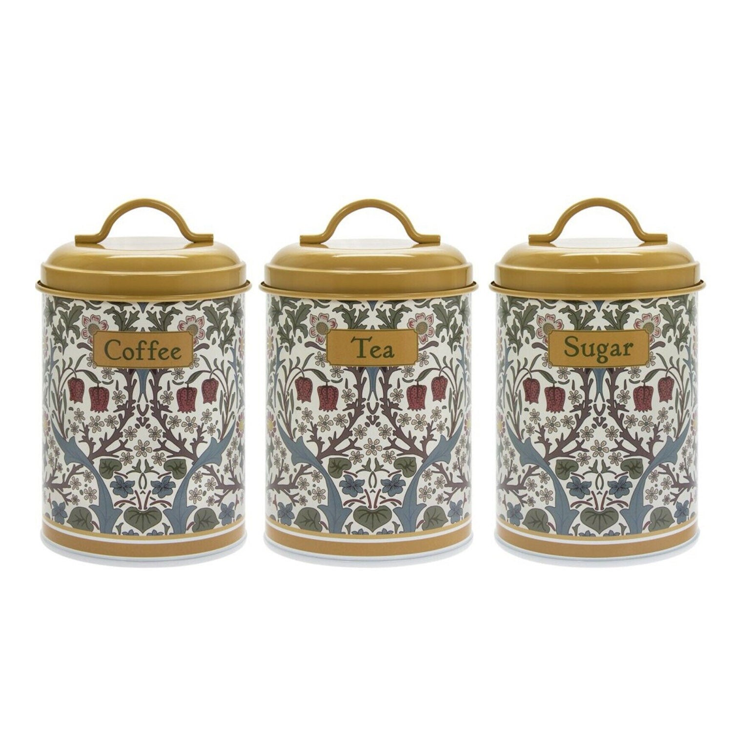 W Morris Blackthorn Tea Coffee & Sugar Tin Canisters Set