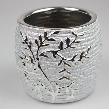 Ceramic Silver Art Leaves Large Planter