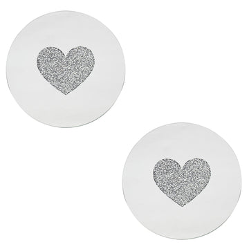 Set of 2 20 cm Mirrored Round Candle Plate - Multi Crystal Heart Diamante