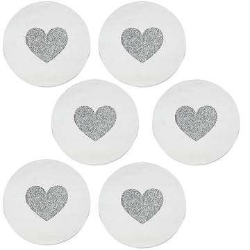 Set of 6 20 cm Mirrored Round Candle Plate - Multi Crystal Heart Diamante