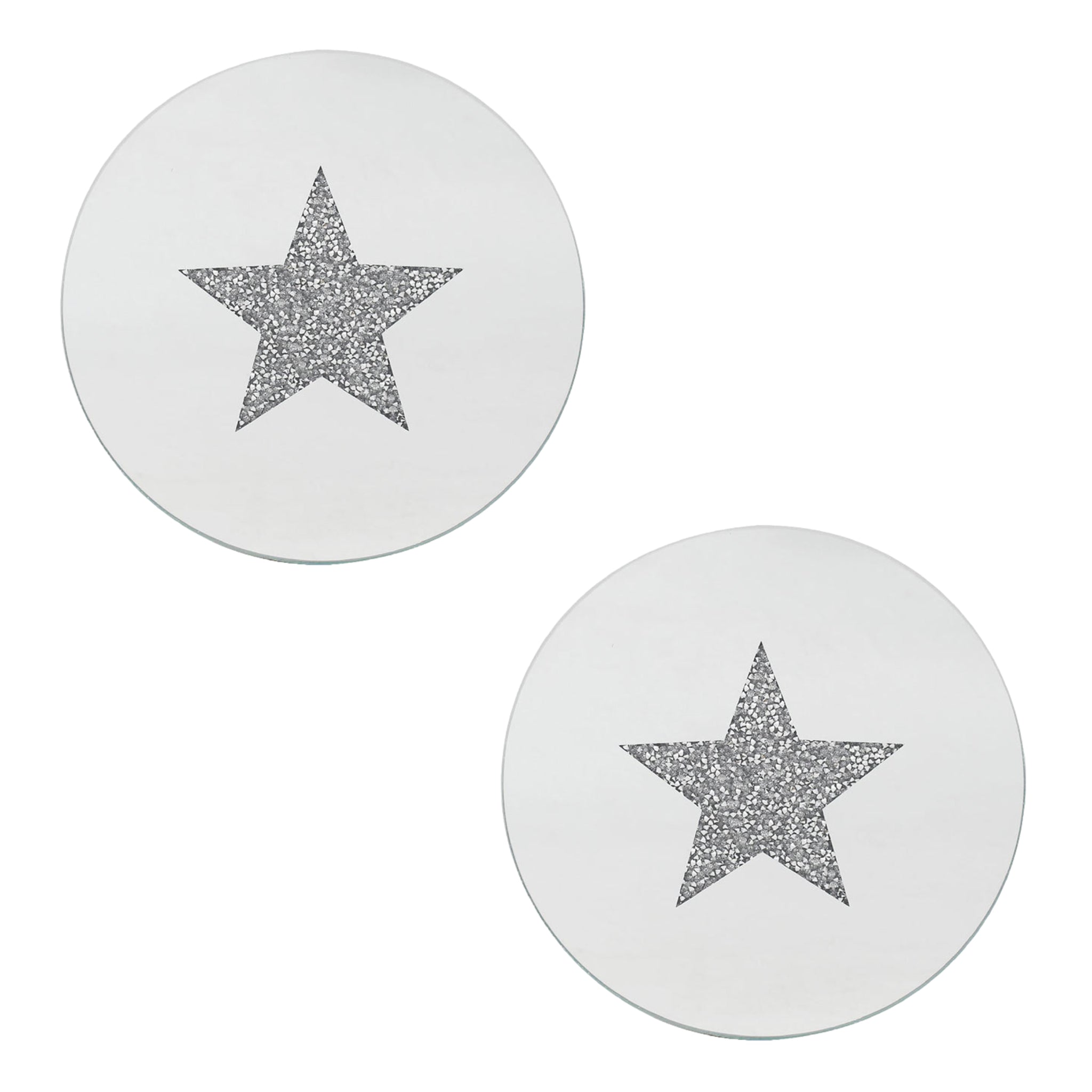 Set of 2 15.5cm Diamante Crystal Star Mirrored Glass Candle Plate