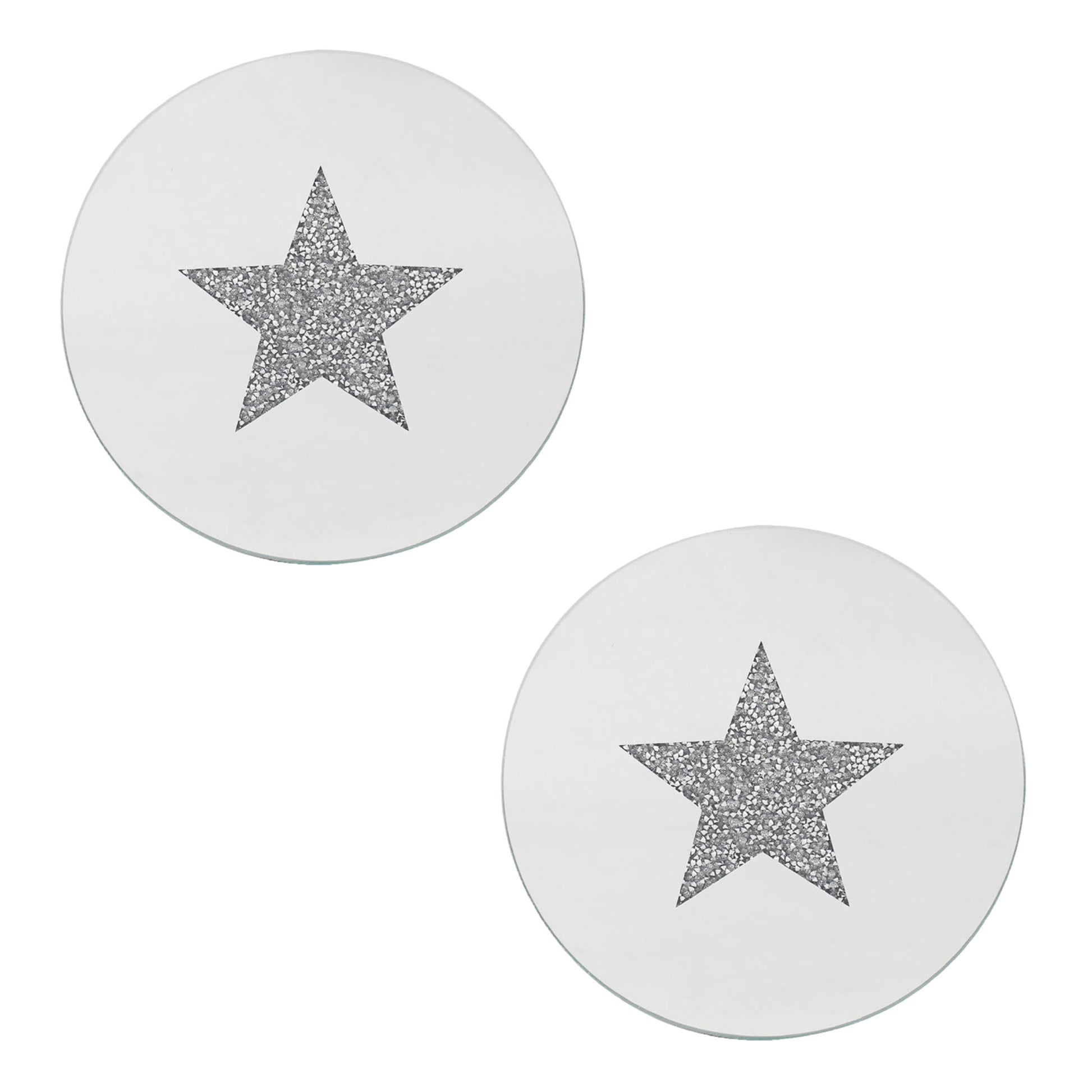 Set of 2 15.5cm Diamante Crystal Star Mirrored Glass Candle Plate